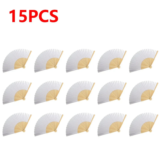 Rynx | DIY Paper Bamboo Folding Fans - Blank White Fans for Calligraphy, Painting, Wedding Gifts - Adults & Children's Practice (1-50pcs)