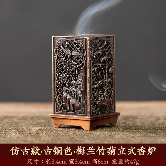 Rynx | Square Vertical Incense Burner - Small Xiangyun Alloy Holder for Indoor Aromatherapy, Chinese Plum Home Ornament