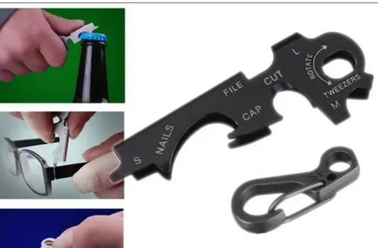Rynx | EDC 8 in 1 Stainless Steel Multi-Function Keychain Tool - Pendant with Bottle Opener and Screwdriver for Camping and Outdoor Survival