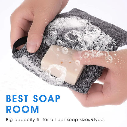 Rynx | 3 PCS Soap Exfoliating Bag Set: Mesh Woven Body Foam Scrubber Pouch for Bathroom Shower - Soap Saver Pocket Sponge Exfoliator
