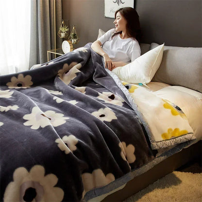 Rynx double-sided printed autumn winter blankets for the bed soft warm encrypted flocking crinkle blanket skin-friendly weighted blanket