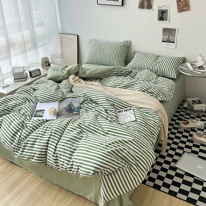 Rynx | Striped Plaid Series Bedding Comforter Sets Duvet Cover Sheet Set with Pillowcase Bedding Set for Queens/King Bed