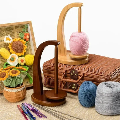 Rynx | 360° Rotation Wooden Yarn Holder: Spinning Knitting Tools - Crochet Holder with Rotating Magnetic Thread Spool, Wool Ball Winder