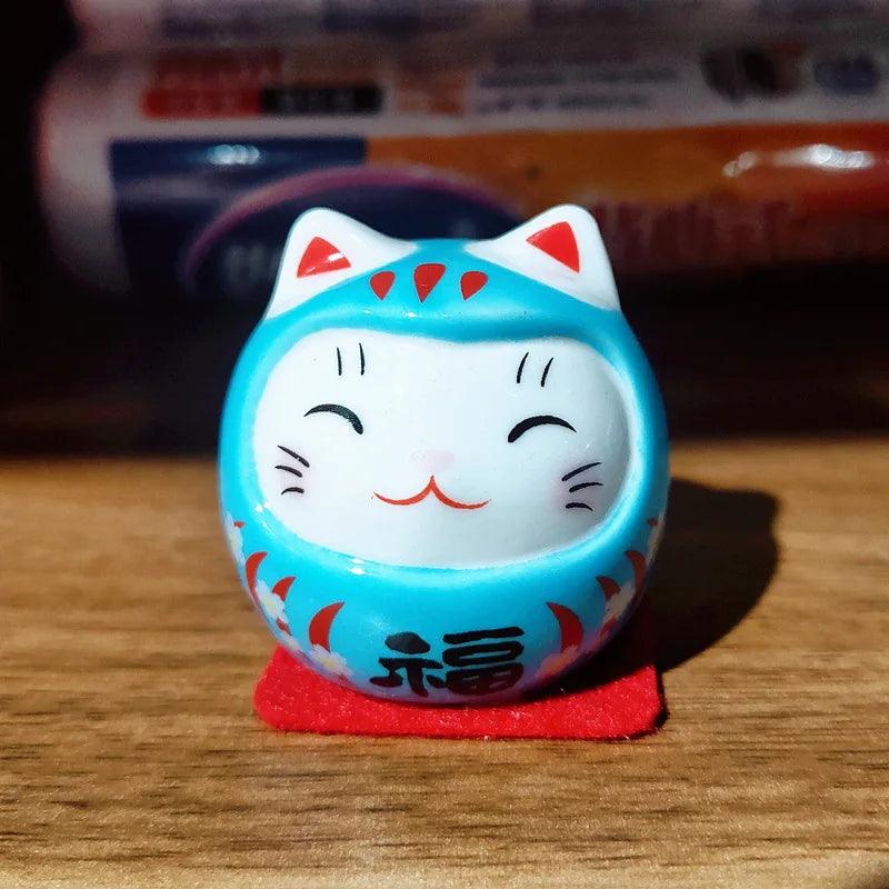 Rynx | Charming Japanese Ceramic Lucky Cat Daruma Figurine for Home Decor and Gifts