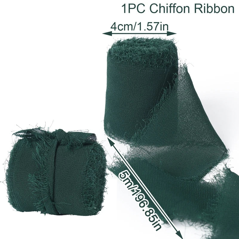 Rynx | 5M Handmade Frayed Edged Satin Chiffon Silk Ribbon - For Wedding Invitations, Bouquets, Birthday Party Decorations, and Gifts