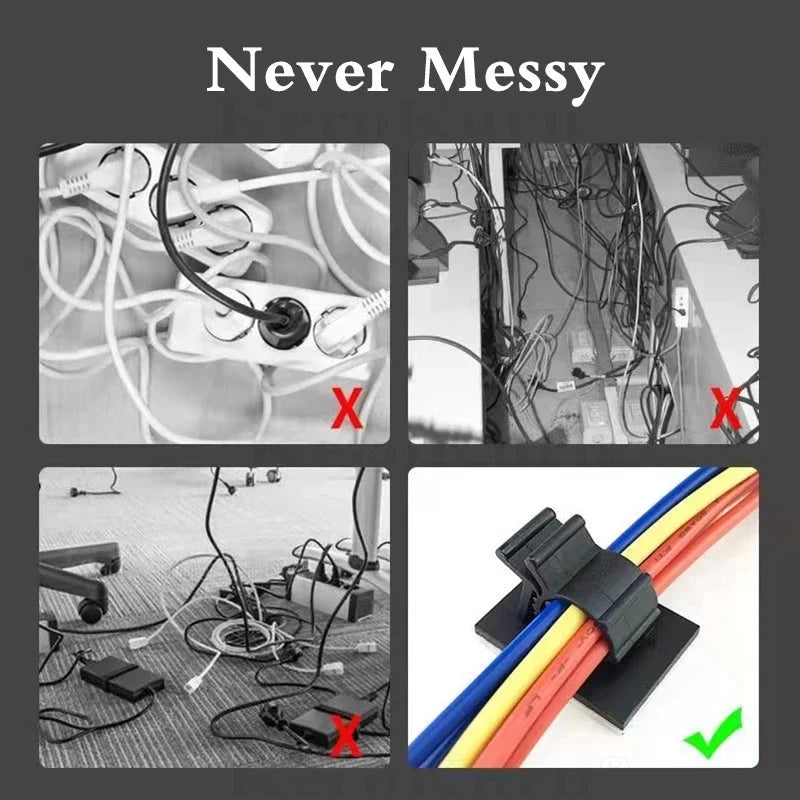 Rynx | Self-Adhesive Cable Organizer Clips | Adjustable Cord Holder for Table, Car, PC, TV | Wire Management Clamp for Charging - Easy Cable Winder