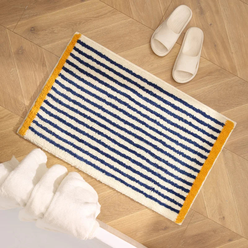 Rynx | Tufting Blue Stripes Bathroom Mat Bath Mat Long Living Room Rug Nightstand Rug Soft Bedroom Floor Tidy Pad Aesthetic Home Decor