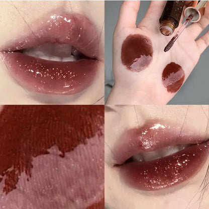 Rynx | Retro Clear Lip Glaze Gloss Mirror Glitter Non Stick Cup Brighten Jelly Dark Lipstick Red Brown Dupes Lip Ink Tint Korean Makeup