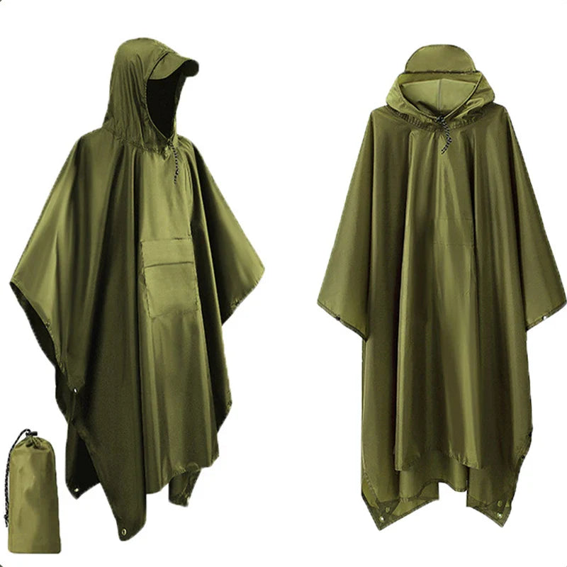 Rynx | 3 in 1 Outdoor Military Raincoat - Hooded Waterproof Rain Poncho with Sleeves, Motorcycle Rain Cover, Ideal for Camping, Hiking and Travel