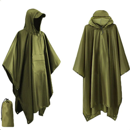 Rynx | 3 in 1 Outdoor Military Raincoat - Hooded Waterproof Rain Poncho with Sleeves, Motorcycle Rain Cover, Ideal for Camping, Hiking and Travel