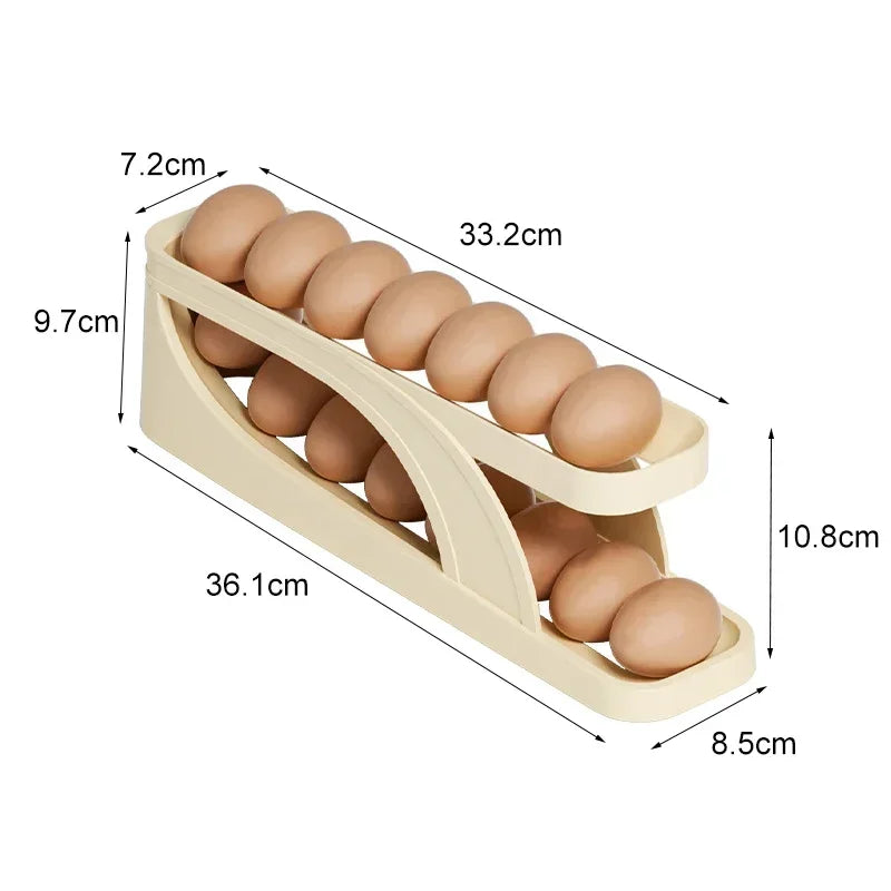 Rynx | Automatic Scrolling Egg Rack Holder - Refrigerator Egg Dispenser and Organizer Box for Kitchen Storage