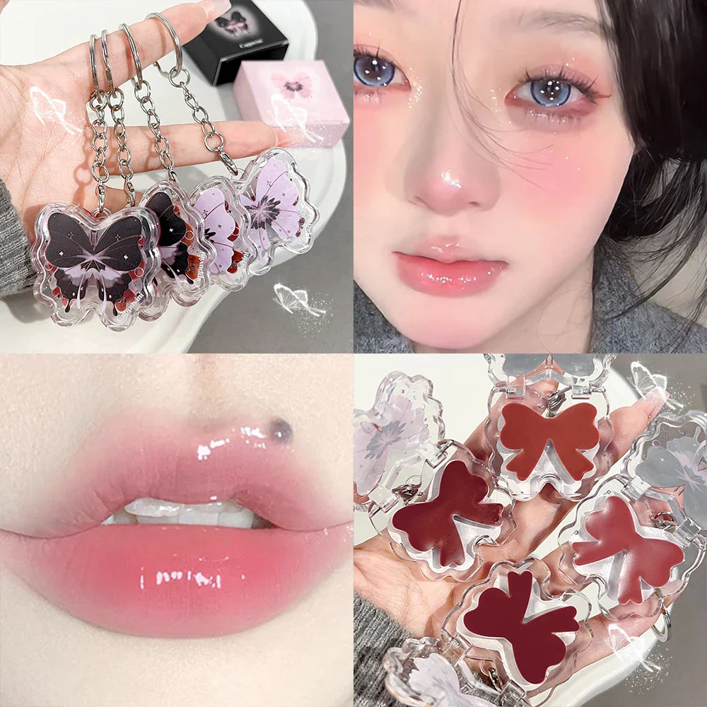 Rynx | Moisturizing Keyring Lipstick Mirror Water Korean Lip Lacquer Long-lasting Non-Sticky Cup Jelly Butterfly Liquid Lipstick Cosmetics