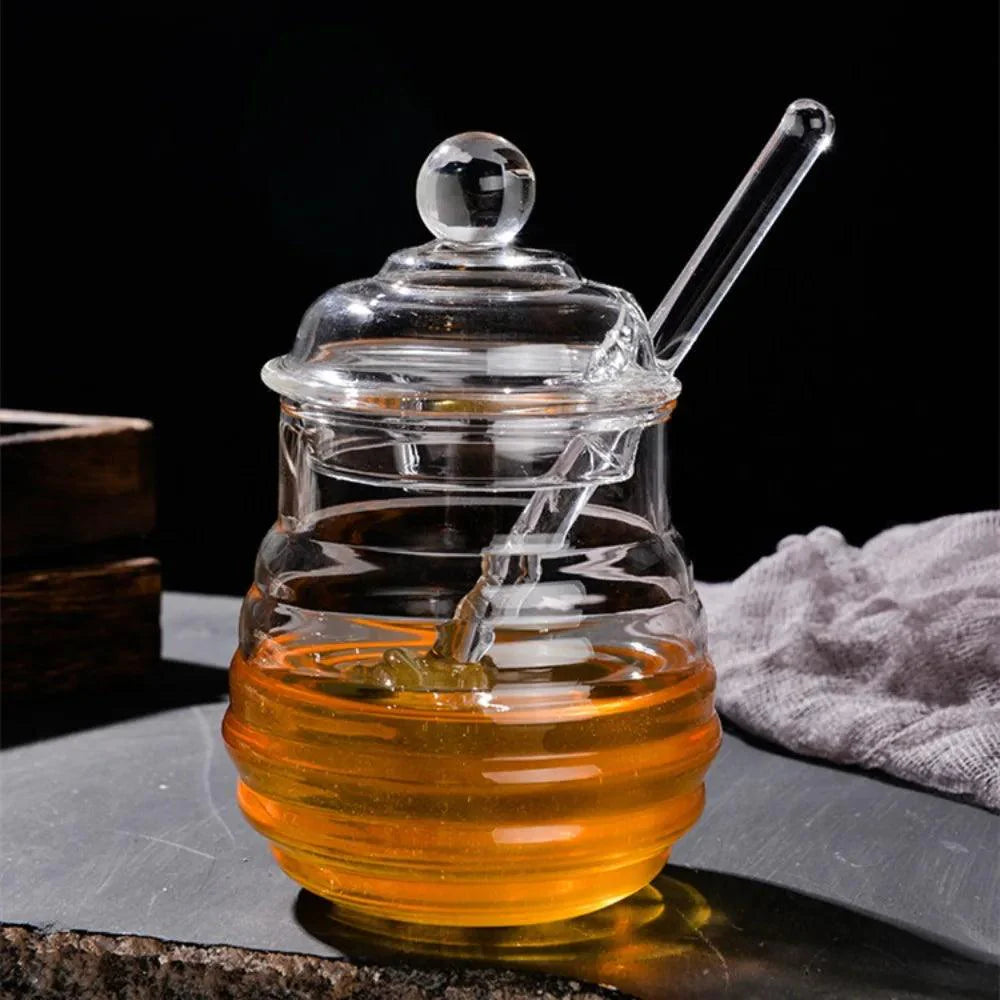 Rynx | Elegant clear glass honey jar collection with dipper and lid - Perfect for any occasion