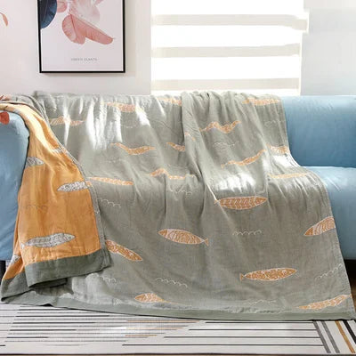 Rynx | Textile City Ins Leaf Fish Comforter 5-Layer Cotton Gauze Towel Blanket Home Bed Quality Duvet 200x230cm