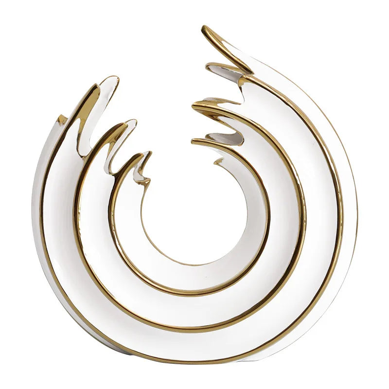Rynx | Aurivella Grace Vase | White & Gold | Wave Shape Porcelain | Elegant Table Decoration for Home Decor & Flower Arrangement