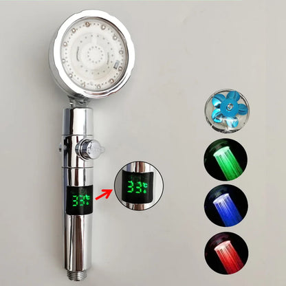 Rynx | LED Digital Temperature Display Shower Head | Black with Colorful Fan & Temperature Control | High Pressure Rainfall Bathroom Showerhead