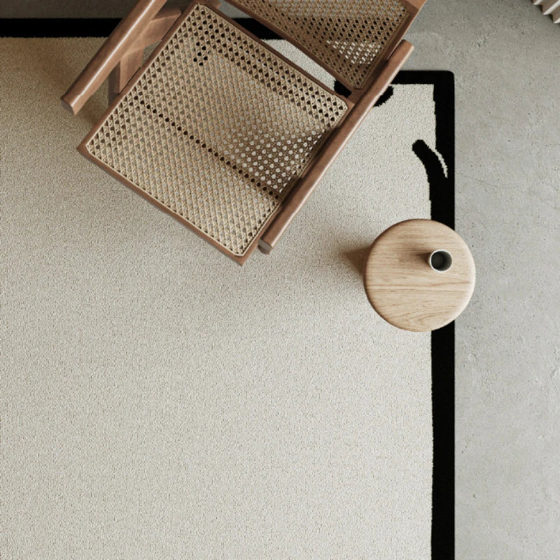 Rynx | Minimalist Beige Living Room Sofa Coffee Table Rugs Black Striped Large Area Nightstand Rug French Style Wardrobe Rugs Carpet