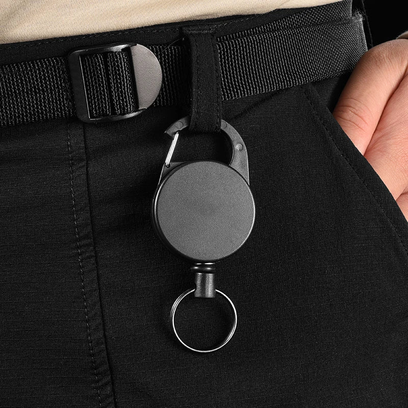 Rynx | Multifunctional Retractable Keychain Bag: 65CM Roll Recoil ID Card Holder, Stainless Steel Rope Key Ring - H61
