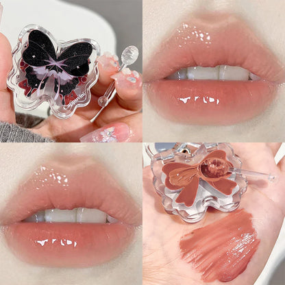 Rynx | Moisturizing Keyring Lipstick Mirror Water Korean Lip Lacquer Long-lasting Non-Sticky Cup Jelly Butterfly Liquid Lipstick Cosmetics