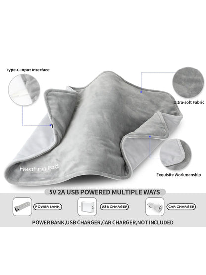 Rynx | Grey Mini Heated Blanket with USB 5V Electric Heating Pad - 19.6x11.8 Inch, Long 59 Inch Cable for Cramps & Back Pain Relief