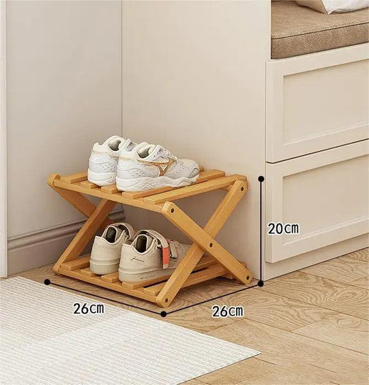 Rynx | Elegant expandable shoe rack made of bamboo with customizable shelf options