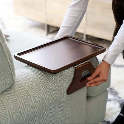 Rynx | Wood Sofa Armrest Tray Rectangular Sofa Side Table Tray Practical TV Snack Tray for Remote Control Wine Drinks Snacks Phone