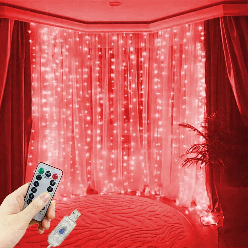 Rynx | 6/4/3M USB Curtain String Lights 8 Modes Bedroom Home Christmas Tree Garland Light Wedding Christmas Holiday Decor Fairy Lights