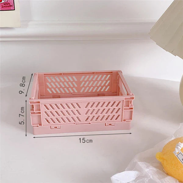 Rynx | In-Desk Storage Baskets Foldable Makeup Stationery Storage Organizer Rack Cute Desk Foldable Mini Plastic Collapsible Basket