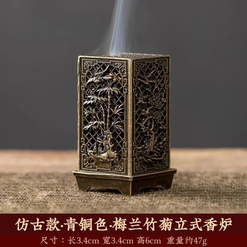Rynx | Square Vertical Incense Burner - Small Xiangyun Alloy Holder for Indoor Aromatherapy, Chinese Plum Home Ornament