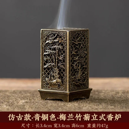 Rynx | Square Vertical Incense Burner - Small Xiangyun Alloy Holder for Indoor Aromatherapy, Chinese Plum Home Ornament