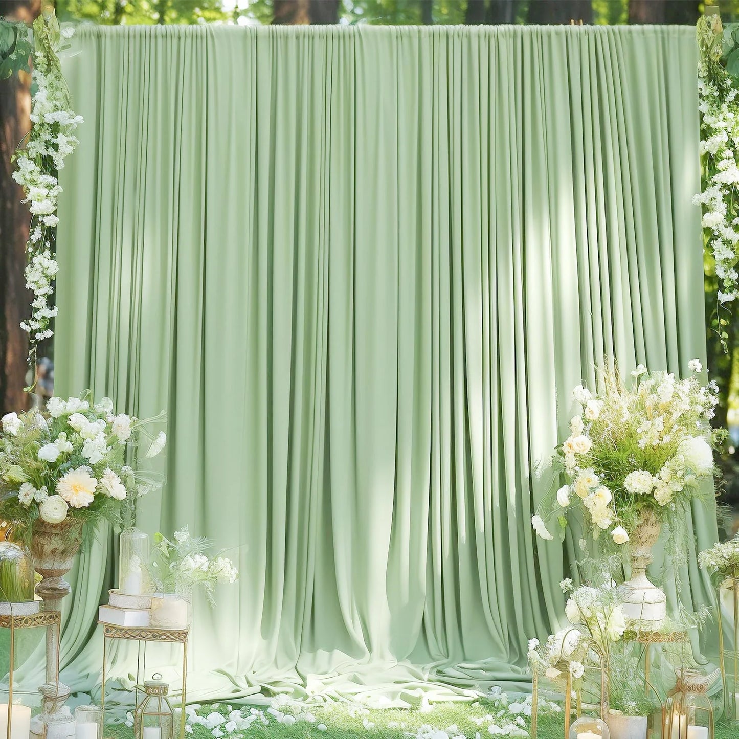 Rynx | 2PCS Sage Green Background Curtain for Party Wedding Wrinkle-free Photo Curtain Background Drapes Fabric Decoration for Baby Shower