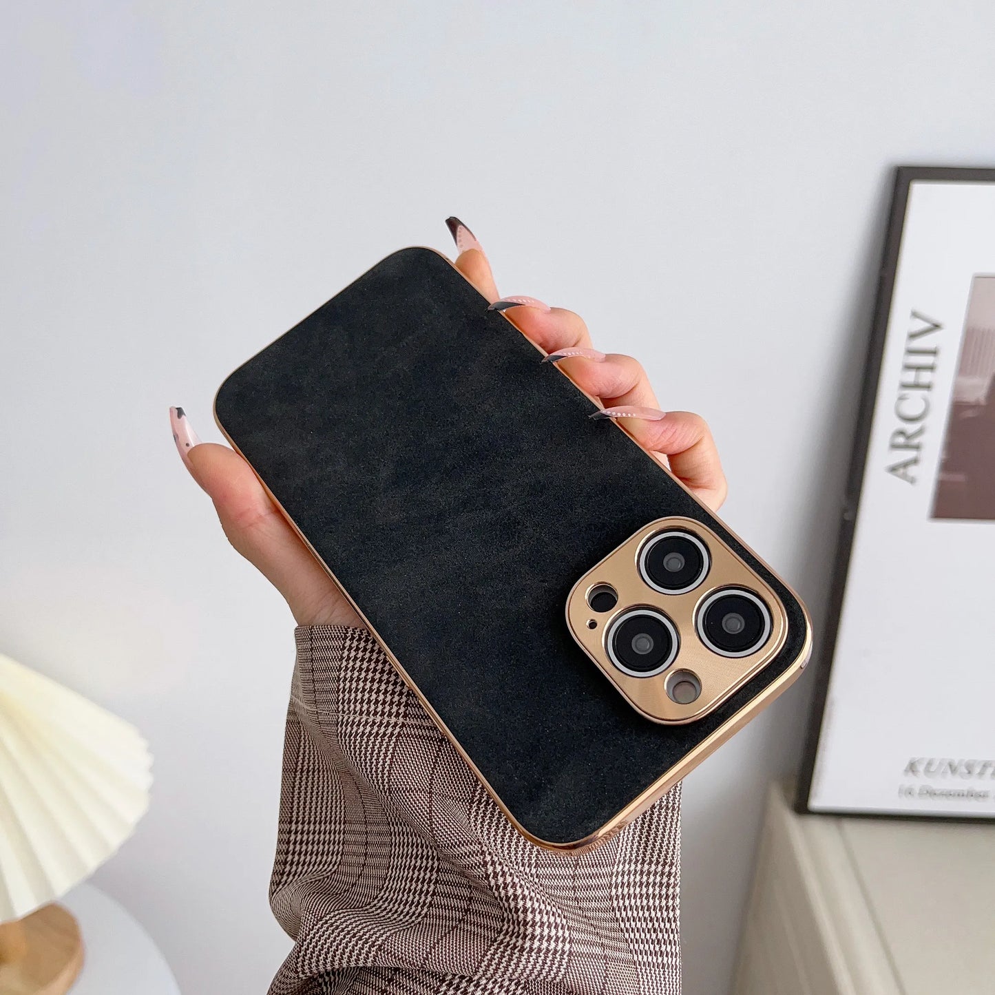 RYNX | Premium Leder Magsafe Apple Iphone Case With Galvanized Frame | Golden Frame Case, Camera Protection - Protective Case For Iphone 15, 14 Pro Max Plus