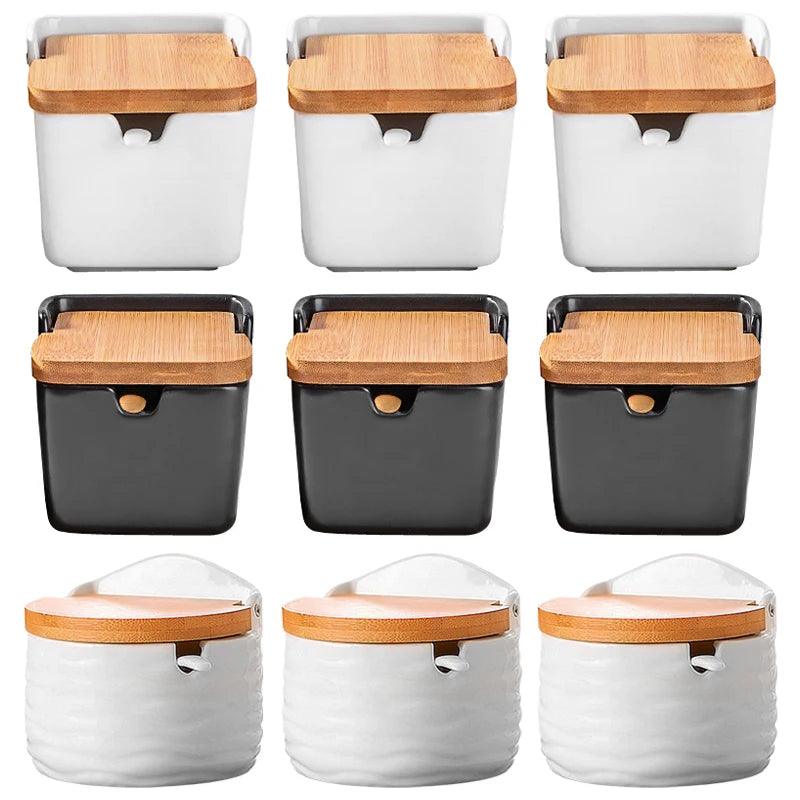 Rynx | Chic European ceramic spice storage set with salt box & spice organizer