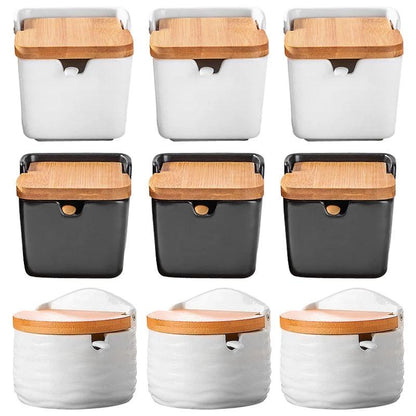 Rynx | Chic European ceramic spice storage set with salt box & spice organizer