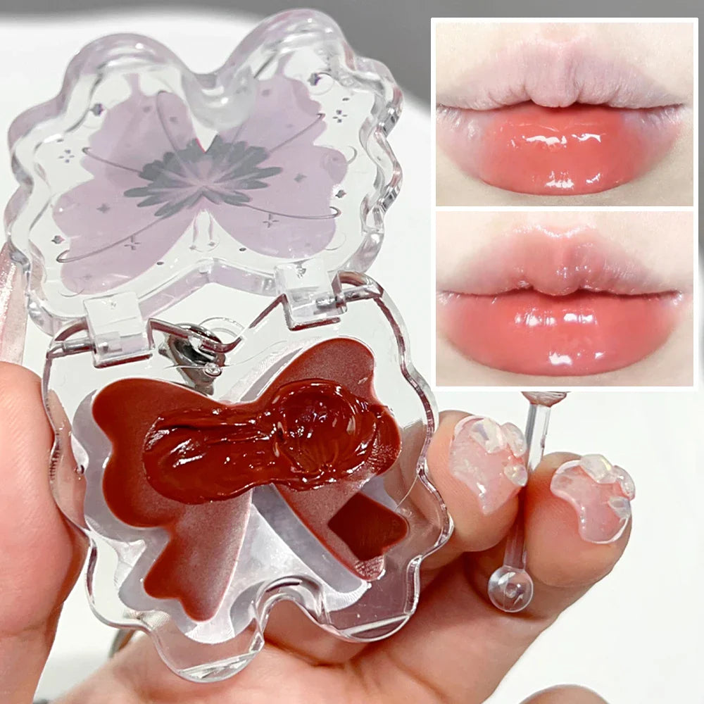 Rynx | Moisturizing Keyring Lipstick Mirror Water Korean Lip Lacquer Long-lasting Non-Sticky Cup Jelly Butterfly Liquid Lipstick Cosmetics