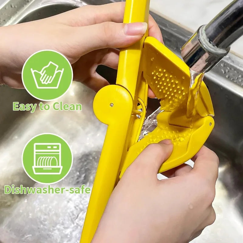 Rynx | Effortless Max Juice Extraction Lemon Lime Squeezer: Easy-to-Use Flat Design with Leverage and Built-in Strainer - Yellow