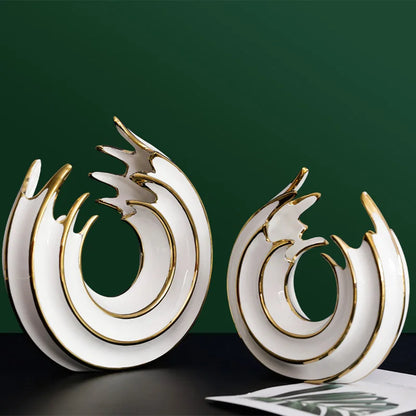 Rynx | Aurivella Grace Vase | White & Gold | Wave Shape Porcelain | Elegant Table Decoration for Home Decor & Flower Arrangement