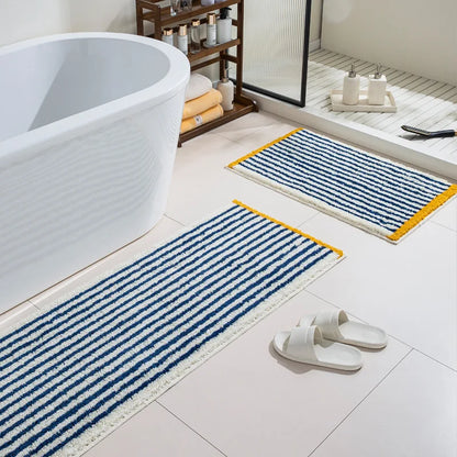 Rynx | Tufting Blue Stripes Bathroom Mat Bath Mat Long Living Room Rug Nightstand Rug Soft Bedroom Floor Tidy Pad Aesthetic Home Decor