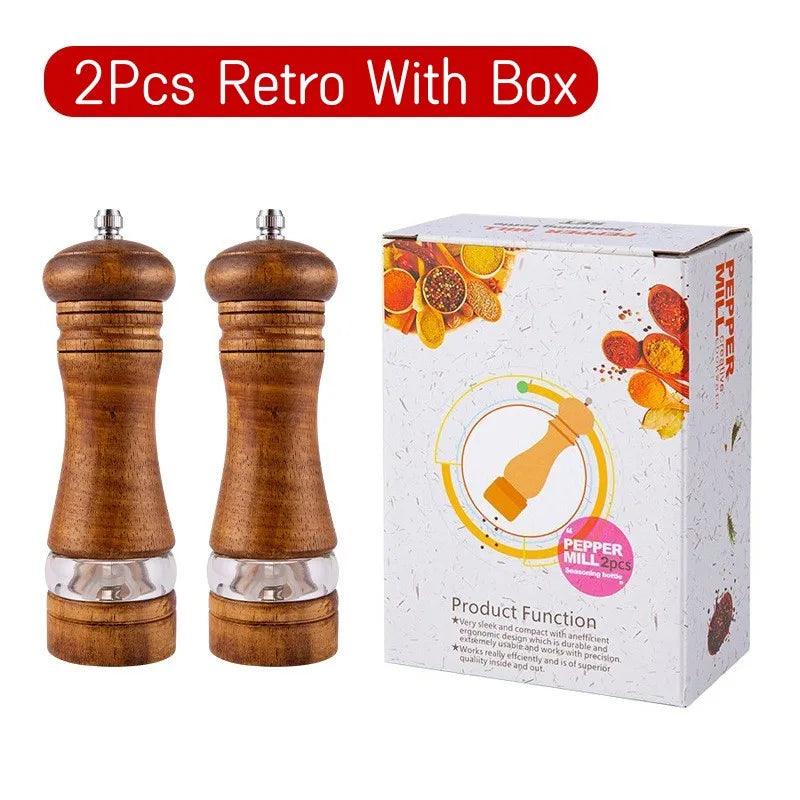 Rynx | Vintage Handcrafted Wooden Spice Mill Set - 6-Inch Gourmet Salt and Pepper Mills