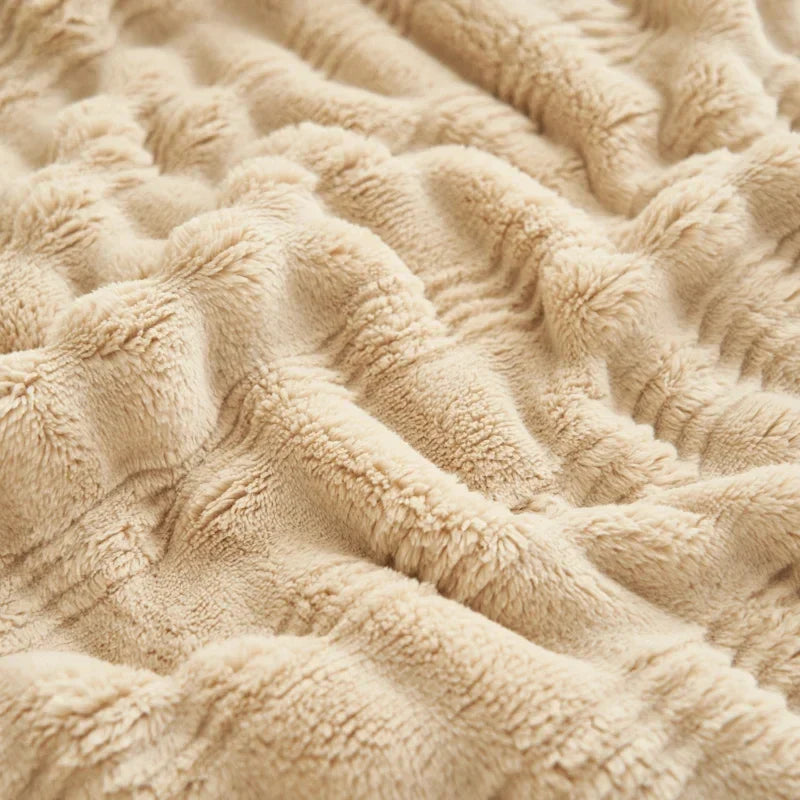 Rynx Imitation Rabbit Plush Autumn Winter Warm Blanket Striped Fluffy Warmth Sofa Blankets Soft Absorbent Breathable Nap Blanket