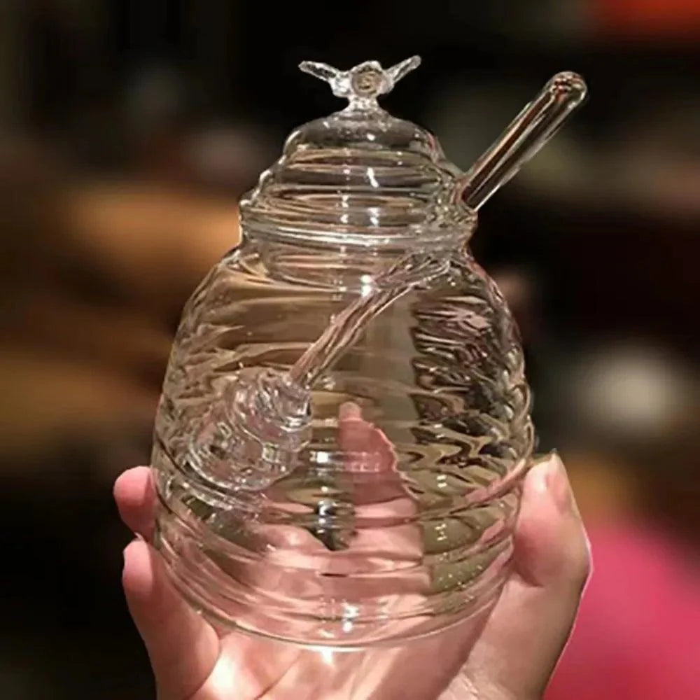Rynx | Elegant 15oz Glass Honey Dispenser with Dipper and Airtight Lid