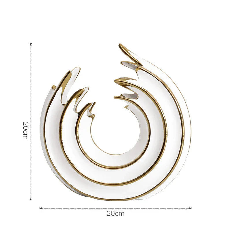 Rynx | Aurivella Grace Vase | White & Gold | Wave Shape Porcelain | Elegant Table Decoration for Home Decor & Flower Arrangement