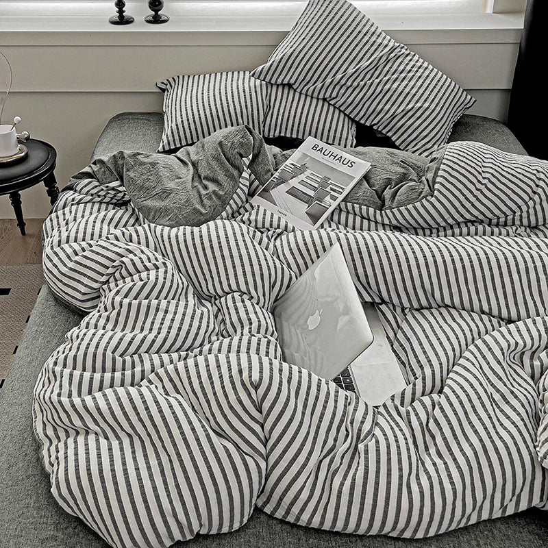 Rynx | Vertical Stripes Bedding Duvet Set Duvet Cover Sheet Set Pillowcases Bedding Set Queen/King Bed Comforters