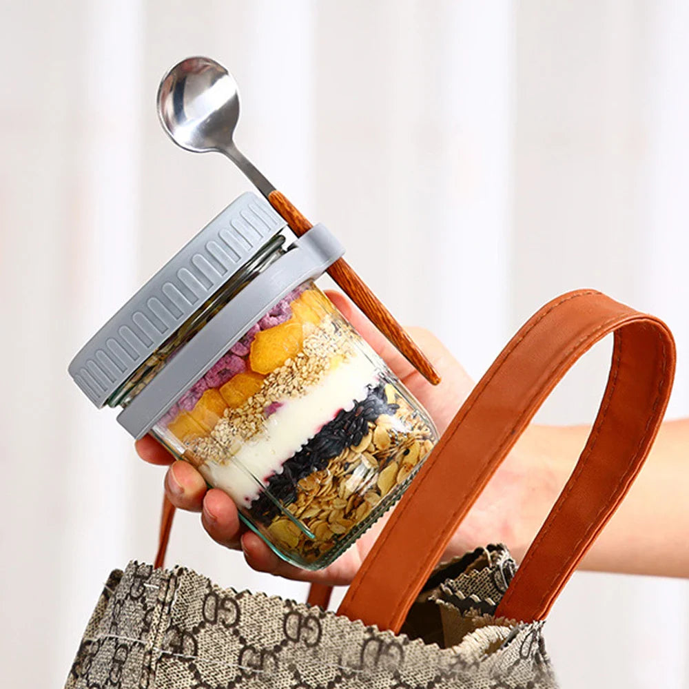 Rynx | Multifunctional Portable Breakfast Cup with Lid and Spoon - Perfect for Oatmeal, Cereal, Nuts, Yogurt, Salad, and More! Heat-Resistant Tumbler for Juice and Milk On-the-Go