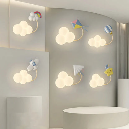 Rynx | CartoonAirplane - Children's Room Wall Lamp with Stars, Rainbow and Airplane Design