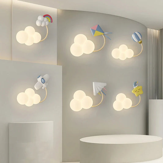Rynx | CartoonAirplane - Children's Room Wall Lamp with Stars, Rainbow and Airplane Design