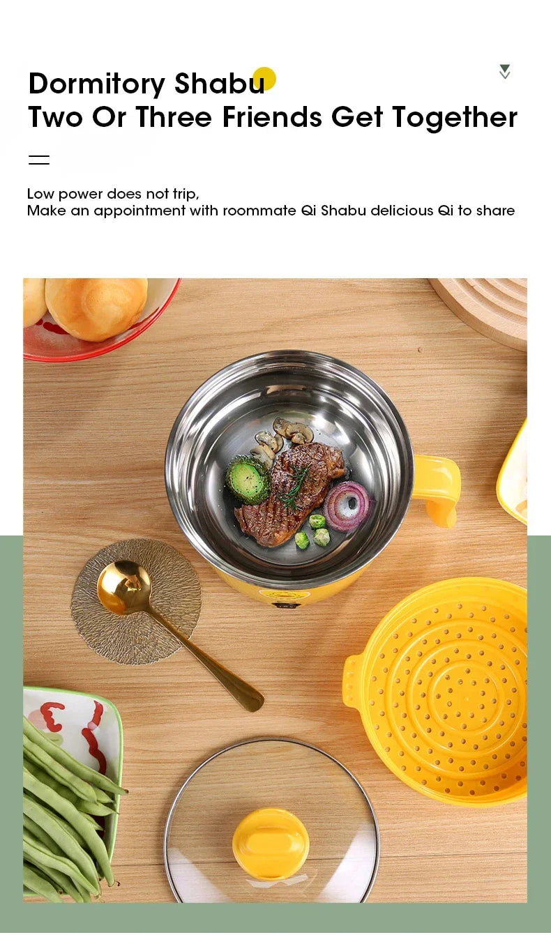 Rynx | 1.8L Mini Electric Hot Pot – Multifunctional Cooking Pot for Noodles & Small Meals, Stainless Steel Liner
