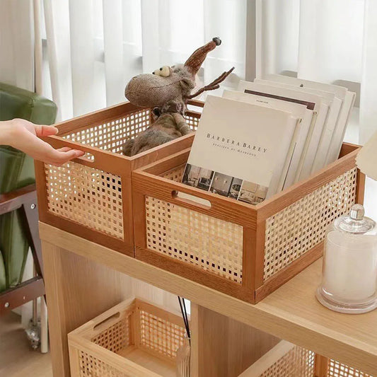 Rynx | Vintage Rattan Storage Box Book Snacks Fruit Cosmetics Organizers Storage Woven Baskets Multifunctional Organizers for Living Room