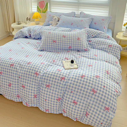 Rynx | In the Bow Duvet Cover Set without Filling Flat Linen Pillowcases Korean Style Twin Double Full Size Soft Girl Princess Bedding