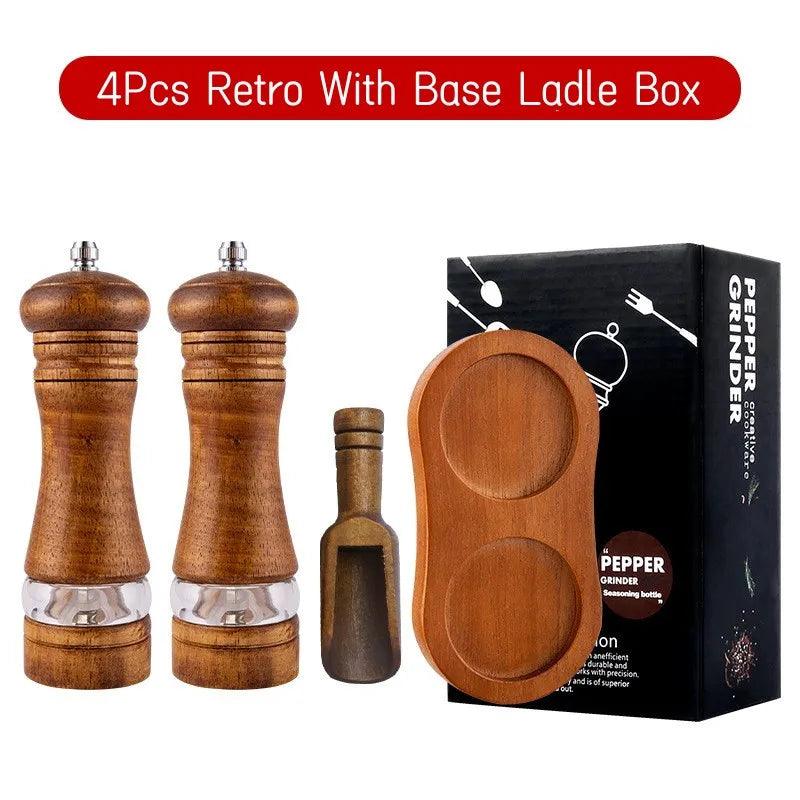 Rynx | Vintage Handcrafted Wooden Spice Mill Set - 6-Inch Gourmet Salt and Pepper Mills